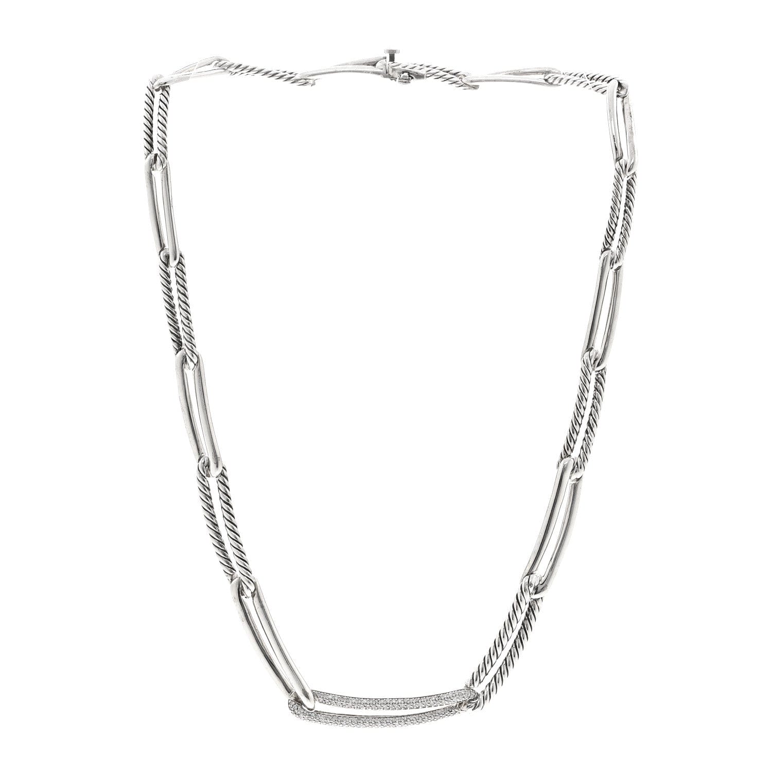 David Yurman Sterling Silver Diamond Wellesley Chain Link Necklace
