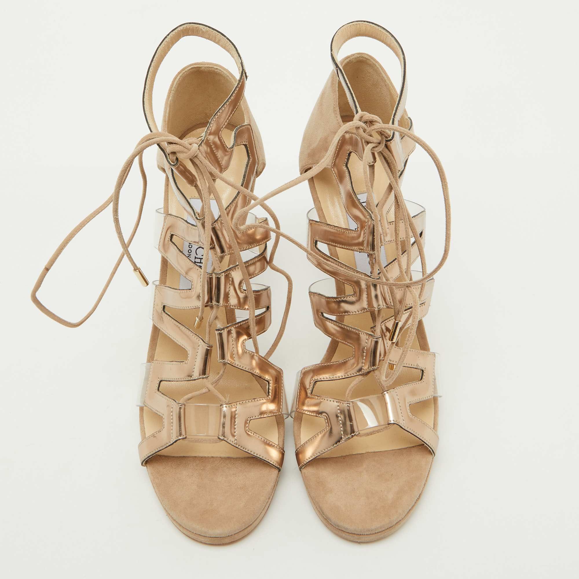 Jimmy Choo Beige Suede And Pvc Dani Cut Out Sandals