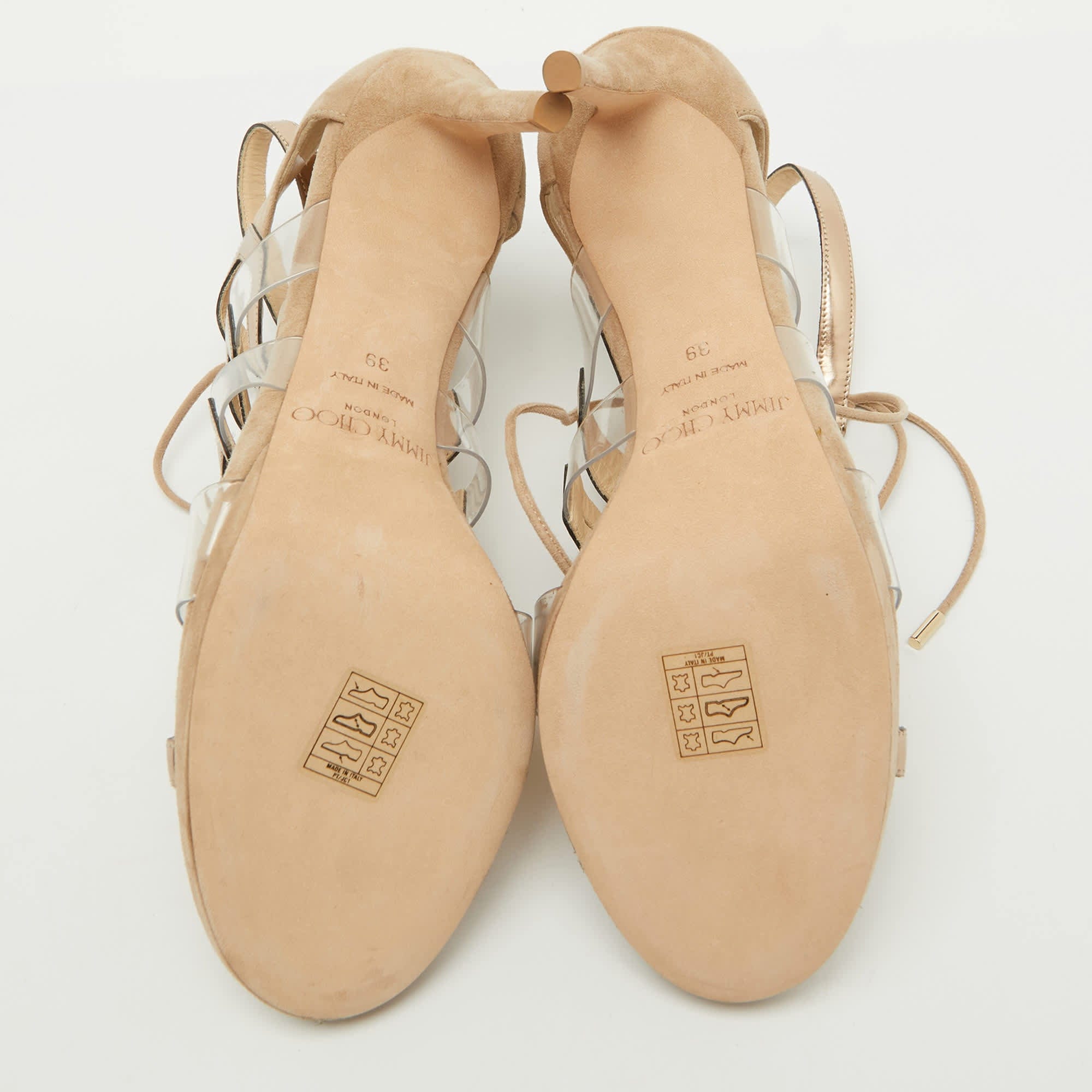 Jimmy Choo Beige Suede And Pvc Dani Cut Out Sandals