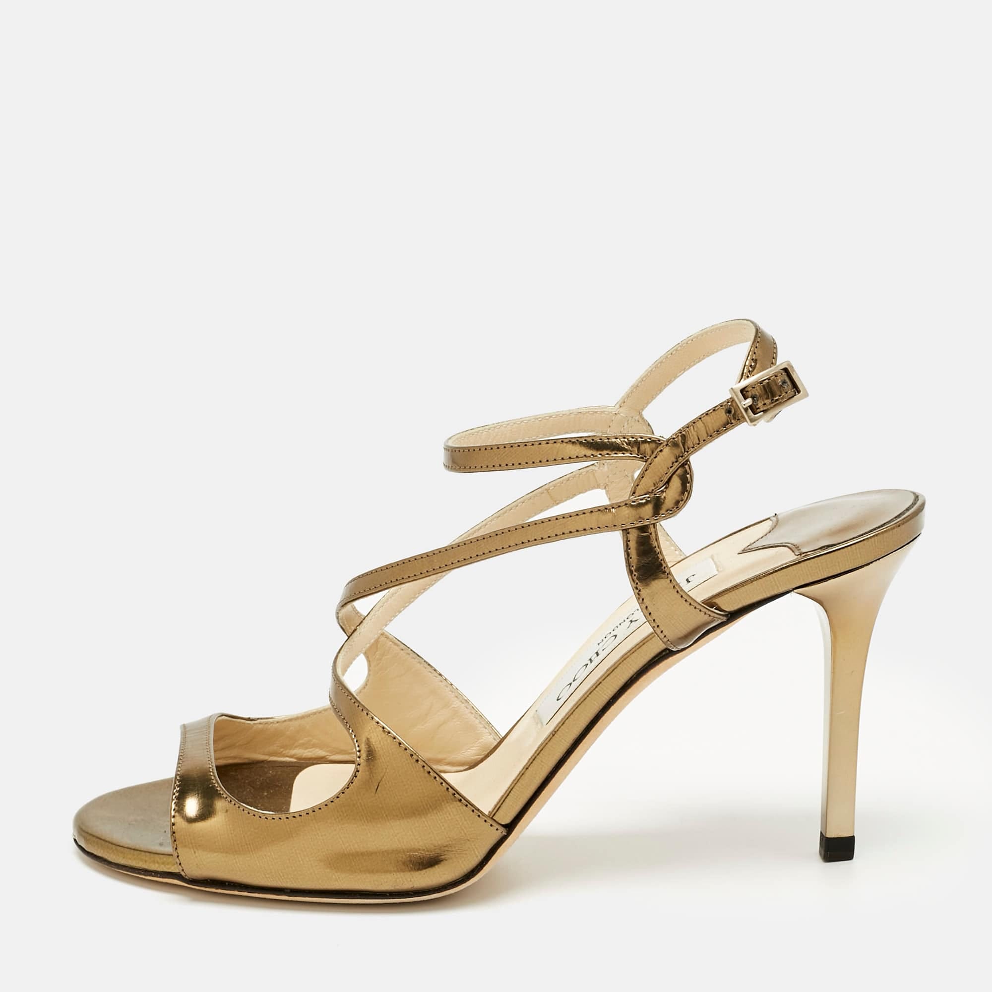 Jimmy Choo Gold Leather Paxton Ankle Strap Sandals