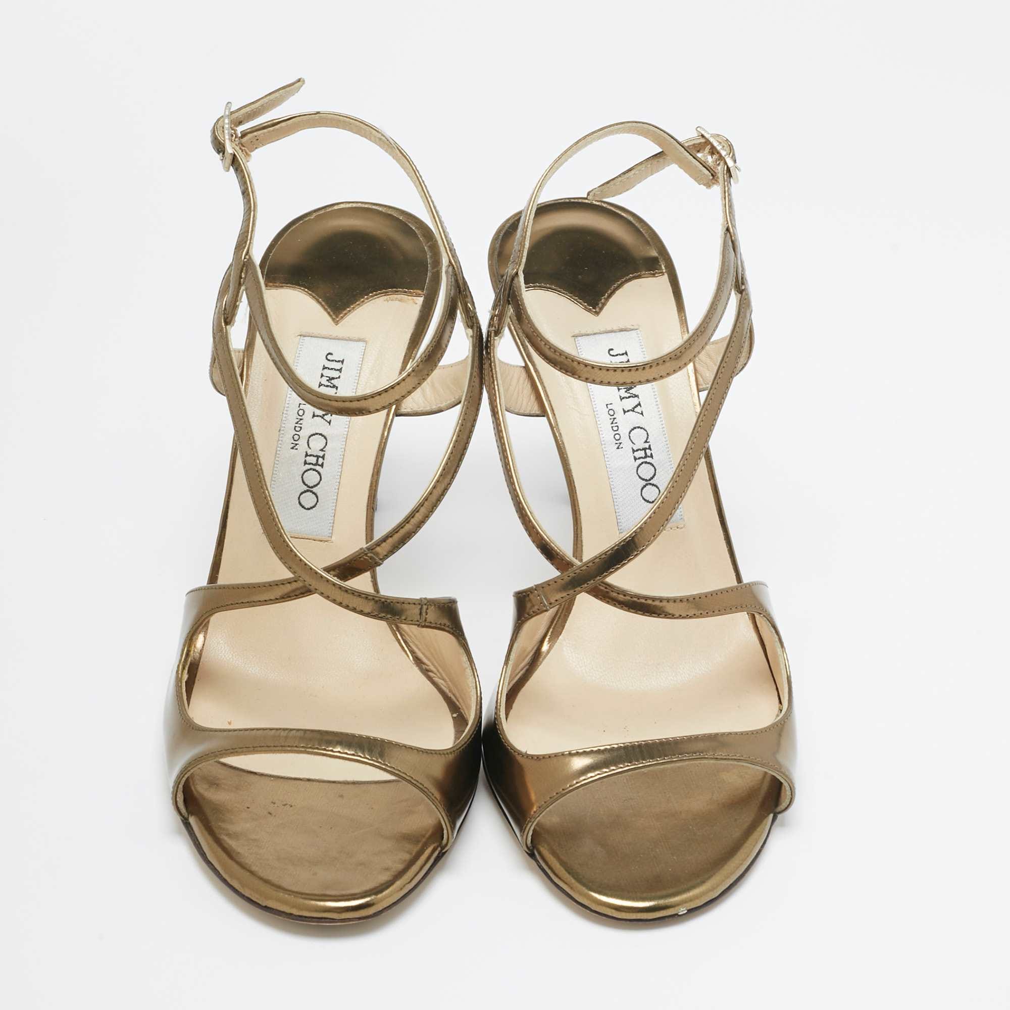 Jimmy Choo Gold Leather Paxton Ankle Strap Sandals