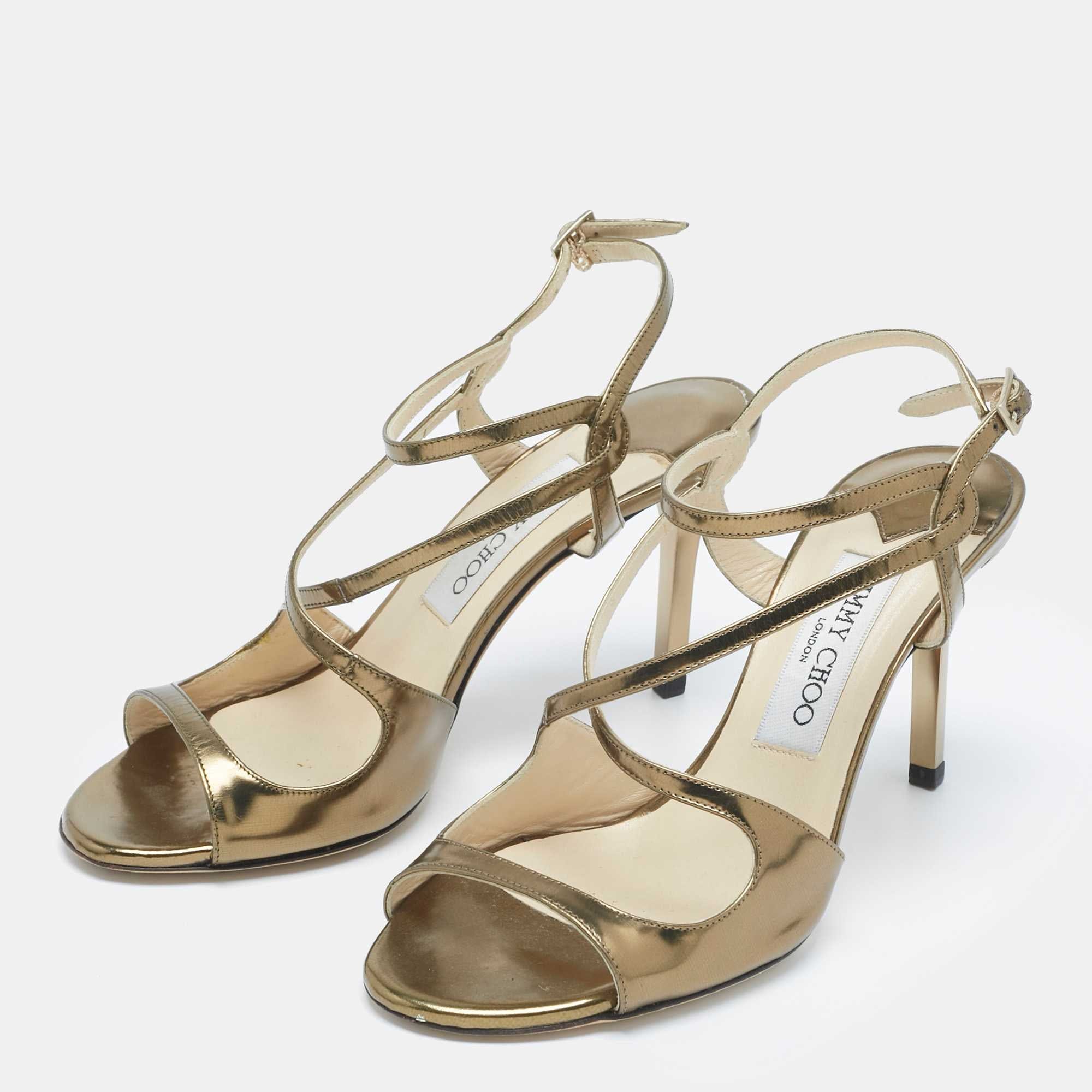 Jimmy Choo Gold Leather Paxton Ankle Strap Sandals