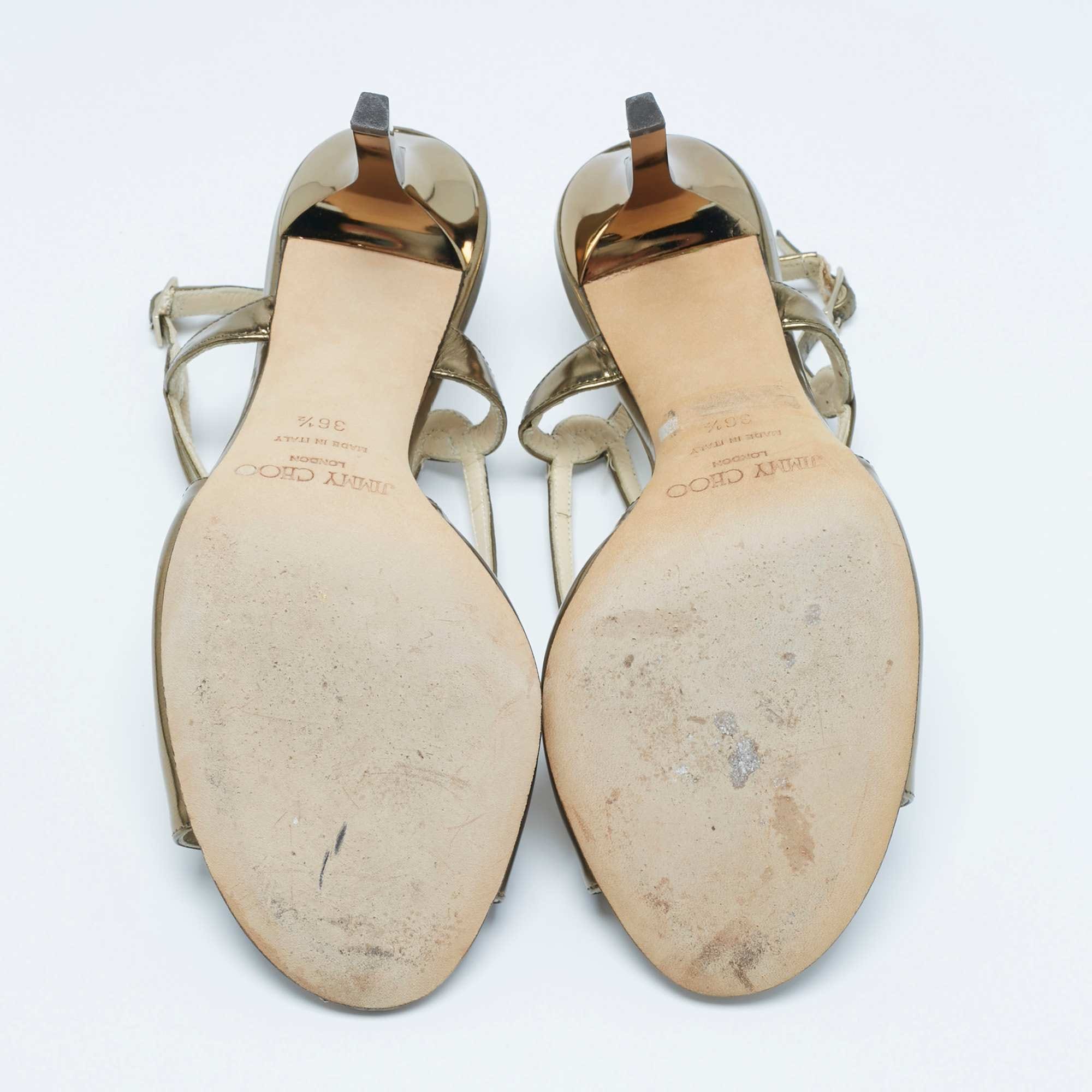 Jimmy Choo Gold Leather Paxton Ankle Strap Sandals