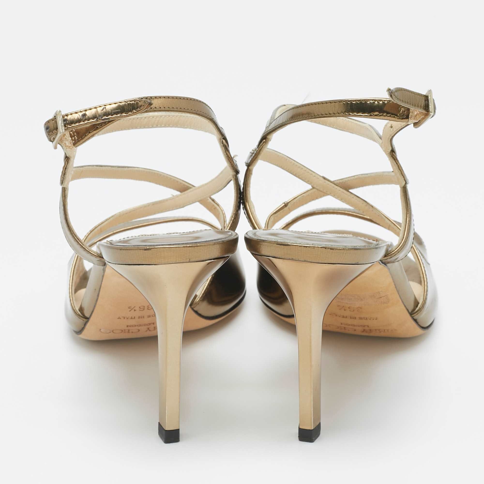 Jimmy Choo Gold Leather Paxton Ankle Strap Sandals