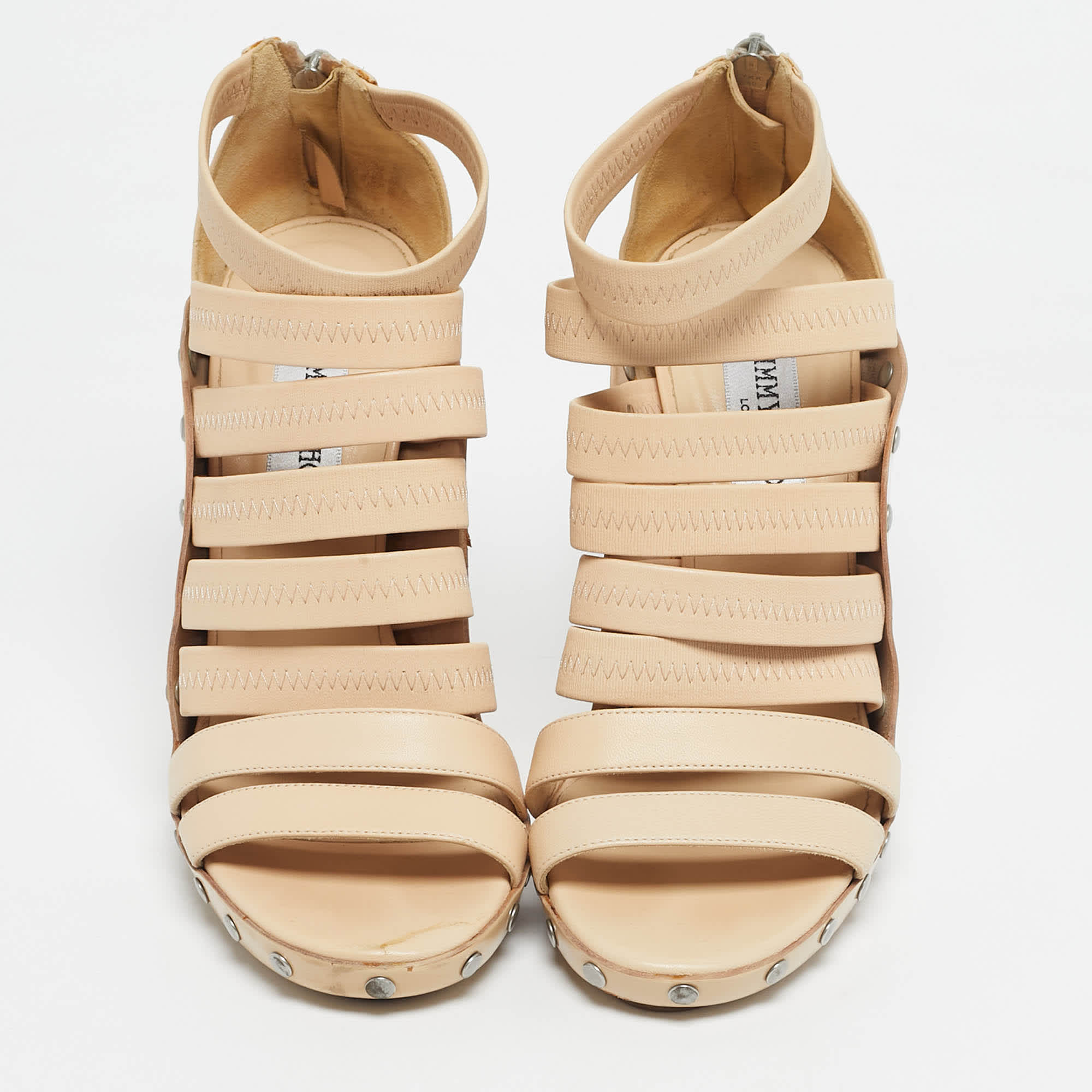 Jimmy Choo Beige Leather And Patent Ankle Strap Sandals