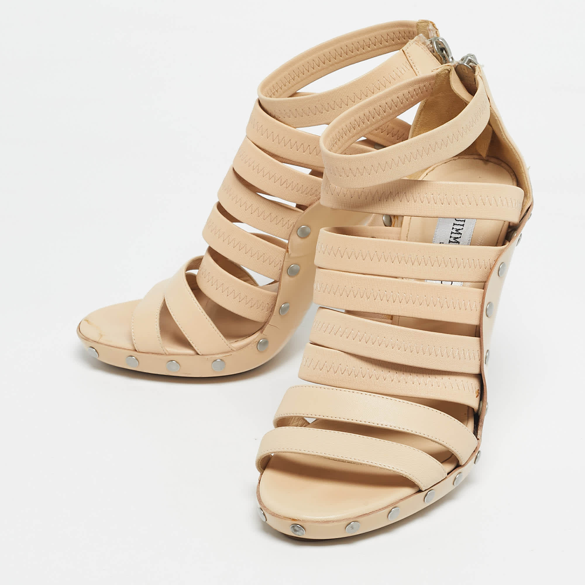 Jimmy Choo Beige Leather And Patent Ankle Strap Sandals