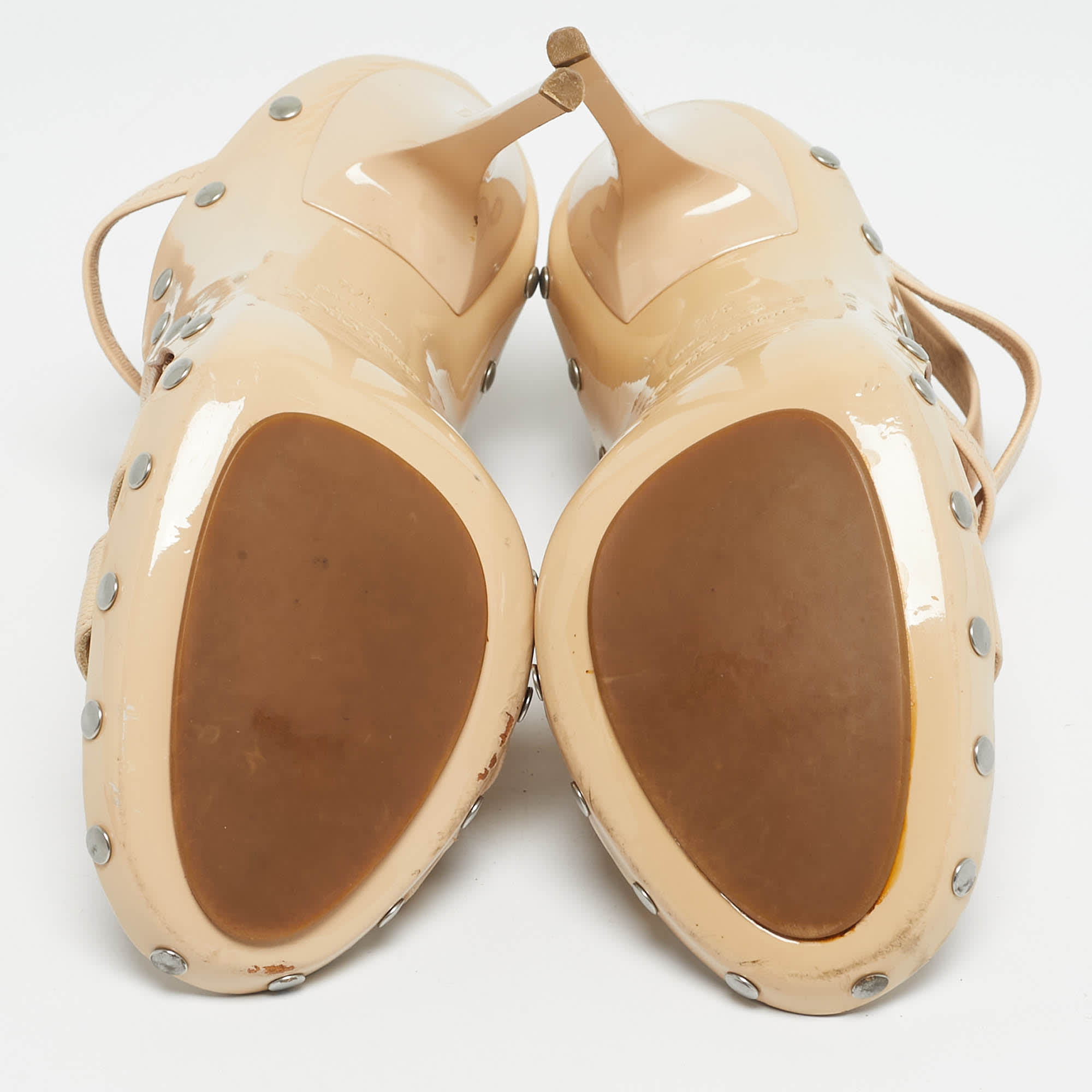 Jimmy Choo Beige Leather And Patent Ankle Strap Sandals