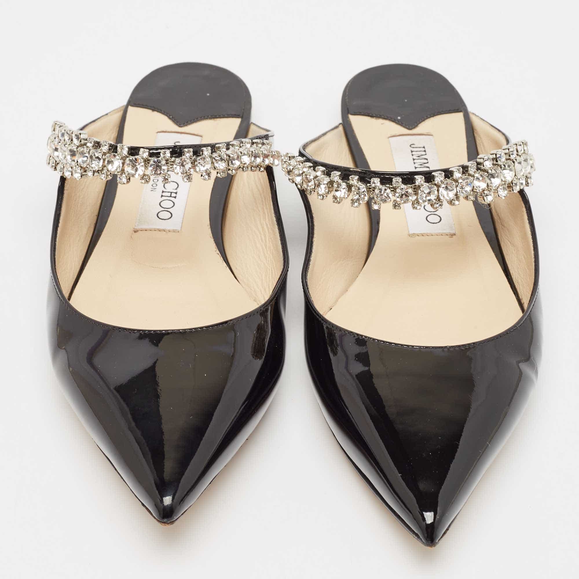 Jimmy Choo Black Patent Leather Bing Flat Mules