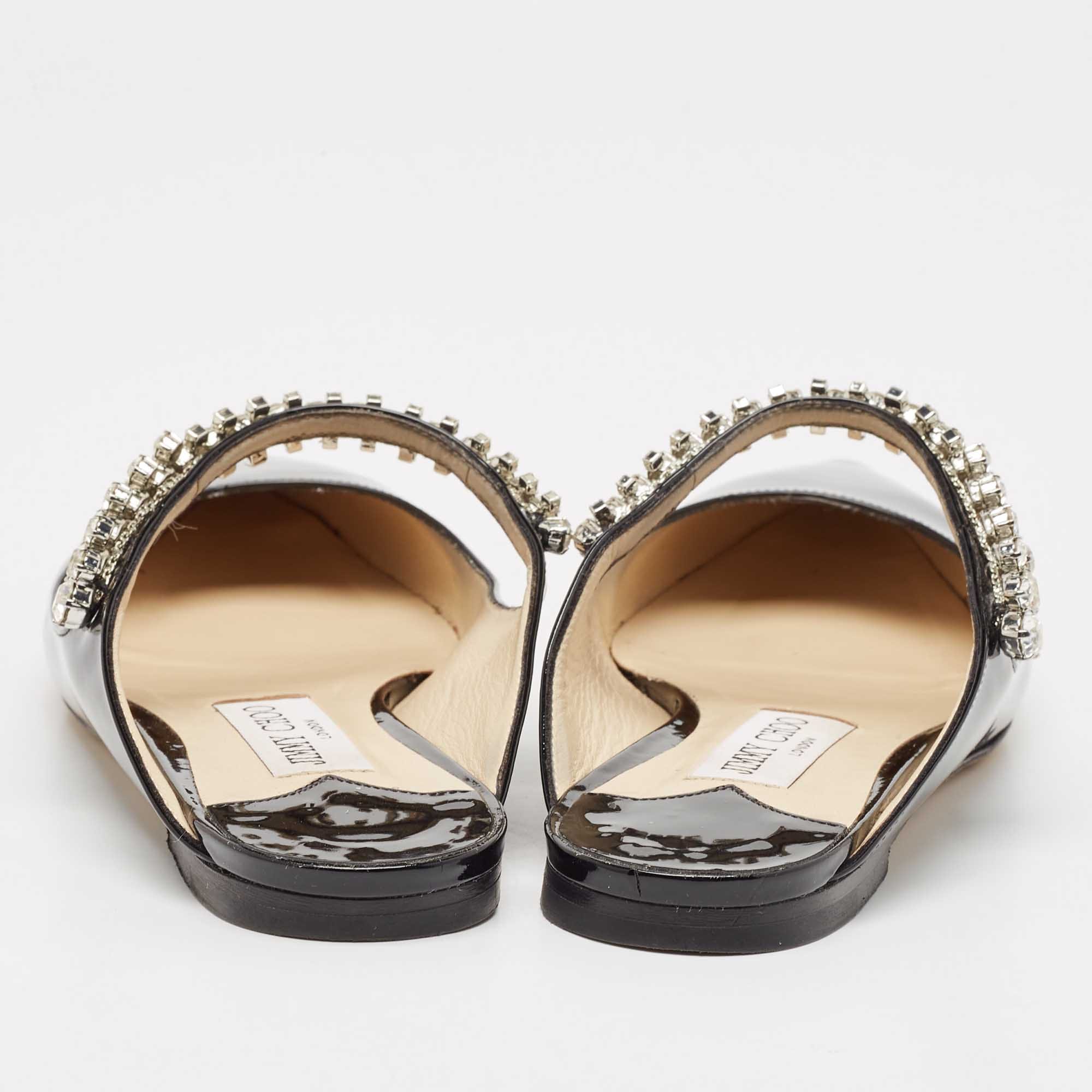 Jimmy Choo Black Patent Leather Bing Flat Mules