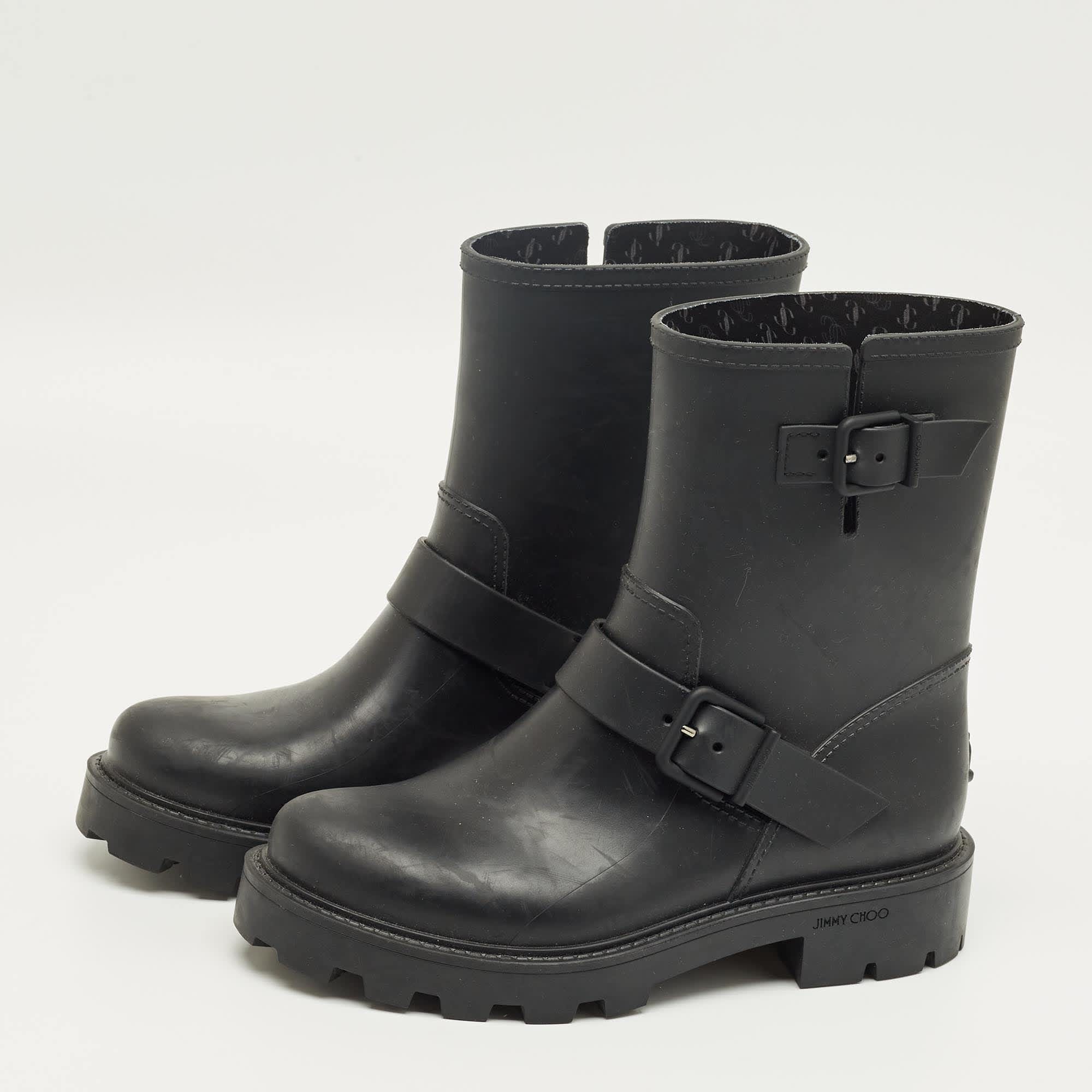 Jimmy Choo Black Rubber Yael Ankle Length Boots