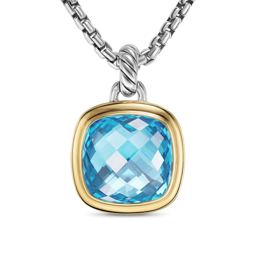 David Yurman Albion Pendant in Sterling Silver with 18K Yellow Gold and Blue Topaz, 15 mm