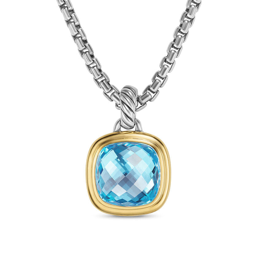 David Yurman Albion Pendant in Sterling Silver with 18K Yellow Gold and Blue Topaz, 11 mm