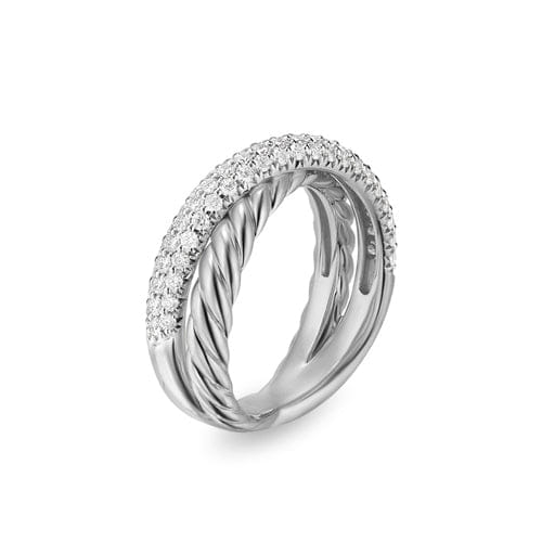 David Yurman Crossover Two Row Ring in Sterling Silver with Diamonds, 7.5 mm, Size 7