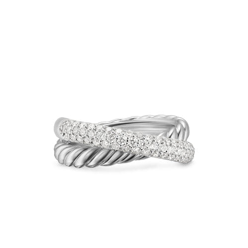 David Yurman Crossover Two Row Ring in Sterling Silver with Diamonds, 7.5 mm, Size 6