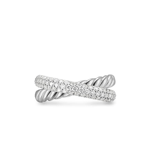 David Yurman Crossover Two Row Ring in Sterling Silver with Diamonds, 7.5 mm, Size 6