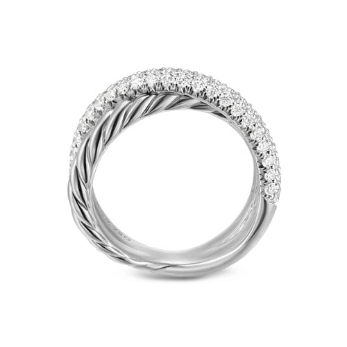 David Yurman Crossover Two Row Ring in Sterling Silver with Diamonds, 7.5 mm, Size 6
