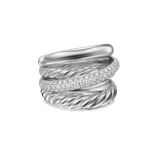 David Yurman Crossover Five Row Ring in Sterling Silver with Diamonds, 17.5 mm, Size 7