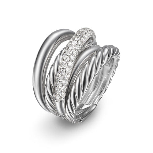 David Yurman Crossover Five Row Ring in Sterling Silver with Diamonds, 17.5 mm, Size 7