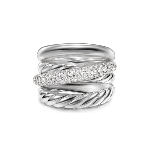 David Yurman Crossover Five Row Ring in Sterling Silver with Diamonds, 17.5 mm, Size 7