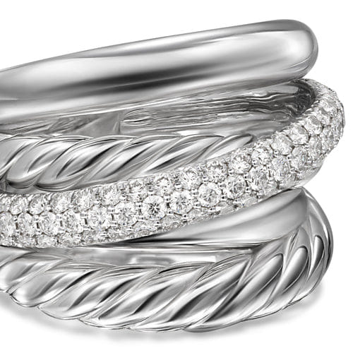 David Yurman Crossover Five Row Ring in Sterling Silver with Diamonds, 17.5 mm, Size 7