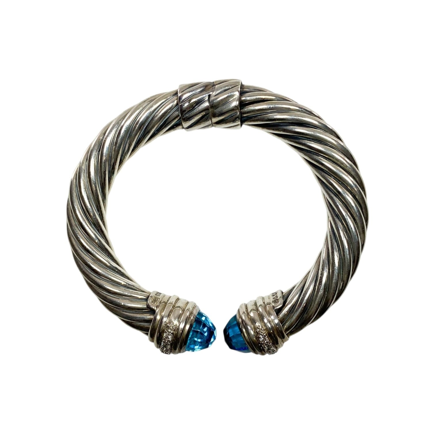 David Yurman Blue Topaz Diamond 925 Sterling Silver Cuff