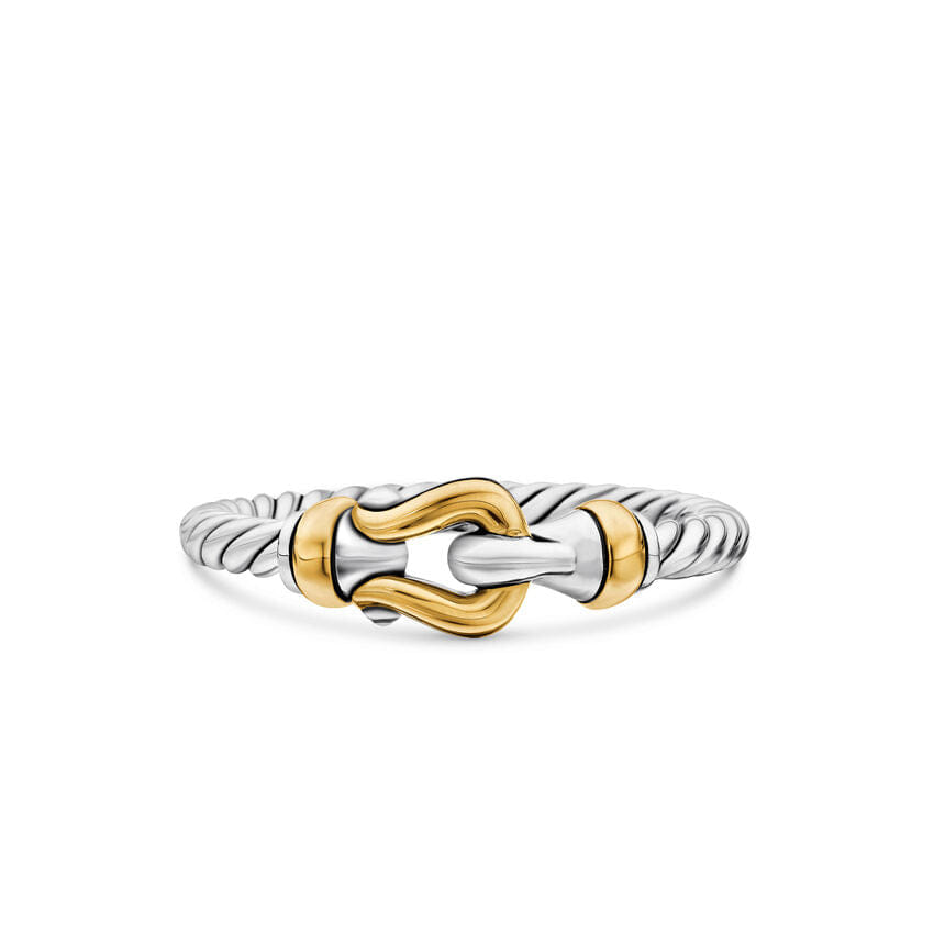 David Yurman Petite Buckle Ring in Sterling Silver with 18K Yellow Gold, 2 mm, Size 5.5