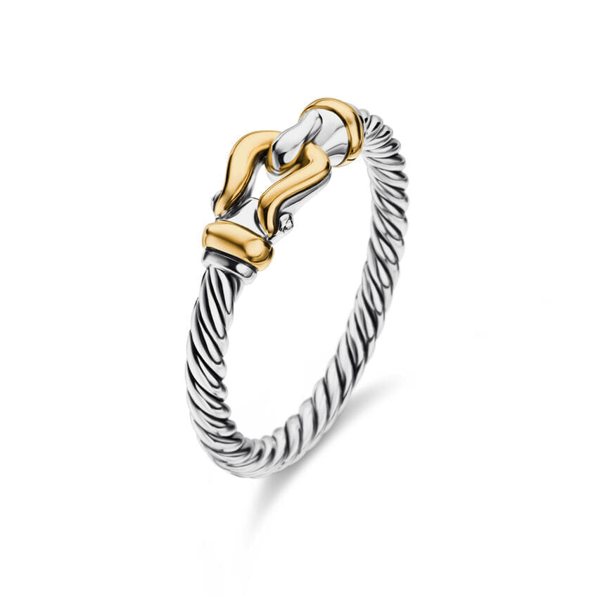 David Yurman Petite Buckle Ring in Sterling Silver with 18K Yellow Gold, 2 mm, Size 5.5