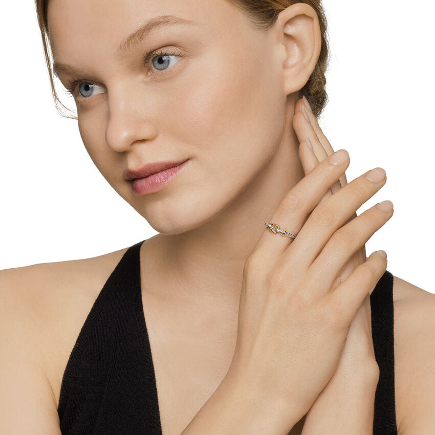 David Yurman Petite Buckle Ring in Sterling Silver with 18K Yellow Gold, 2 mm, Size 5.5