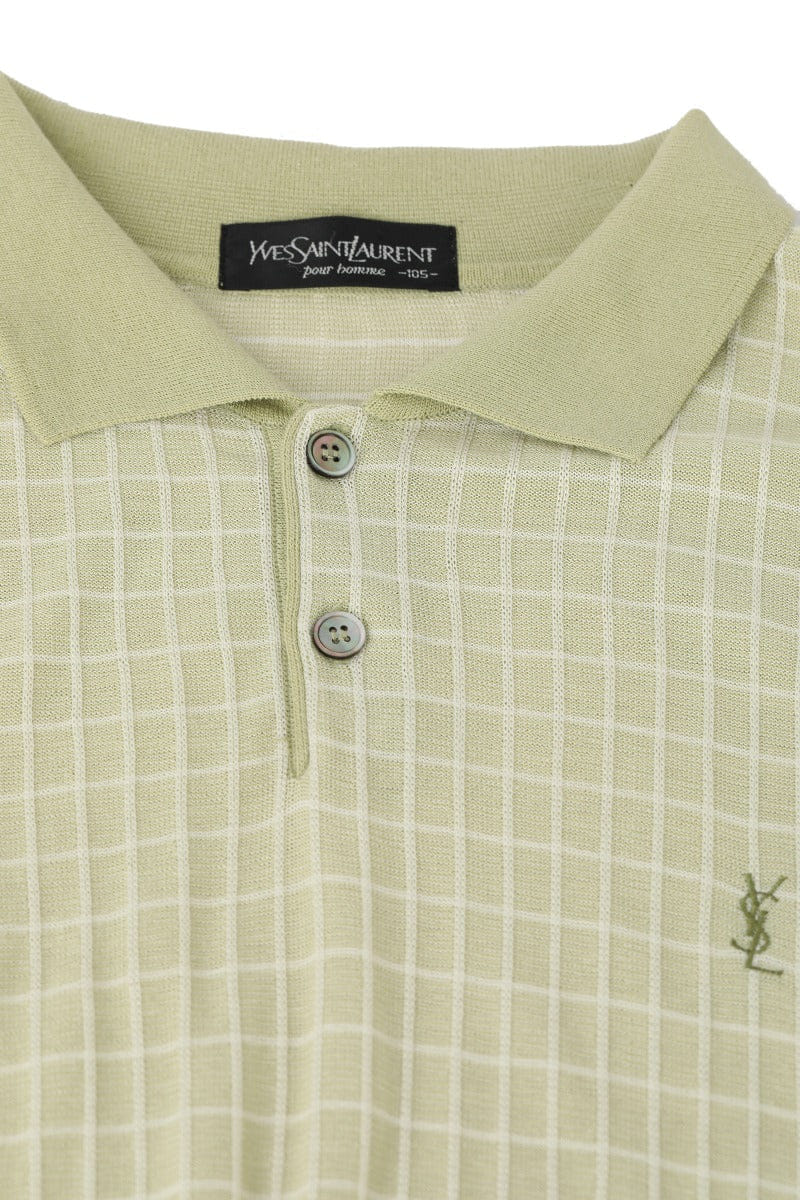 Yves Saint Laurent Size 105 Pastel Green Checkered Polo T - Shirt