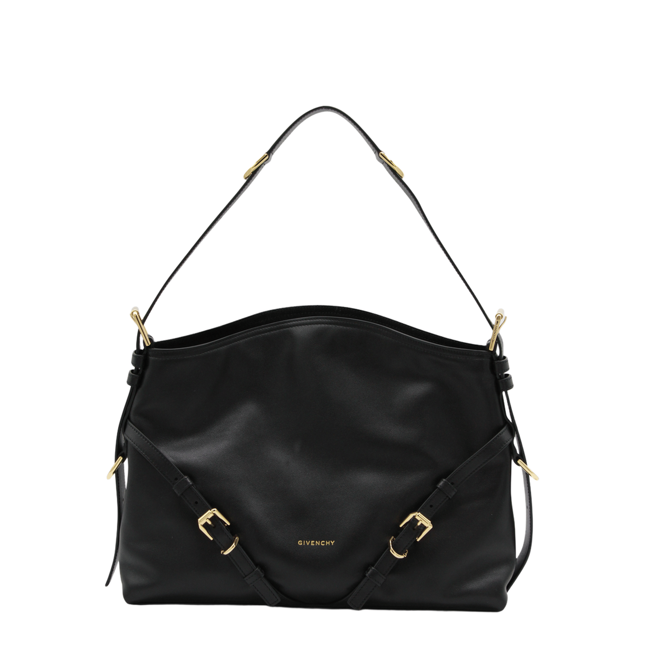 Givenchy Voyou Medium Shiny Leather Shoulder Bag - Black