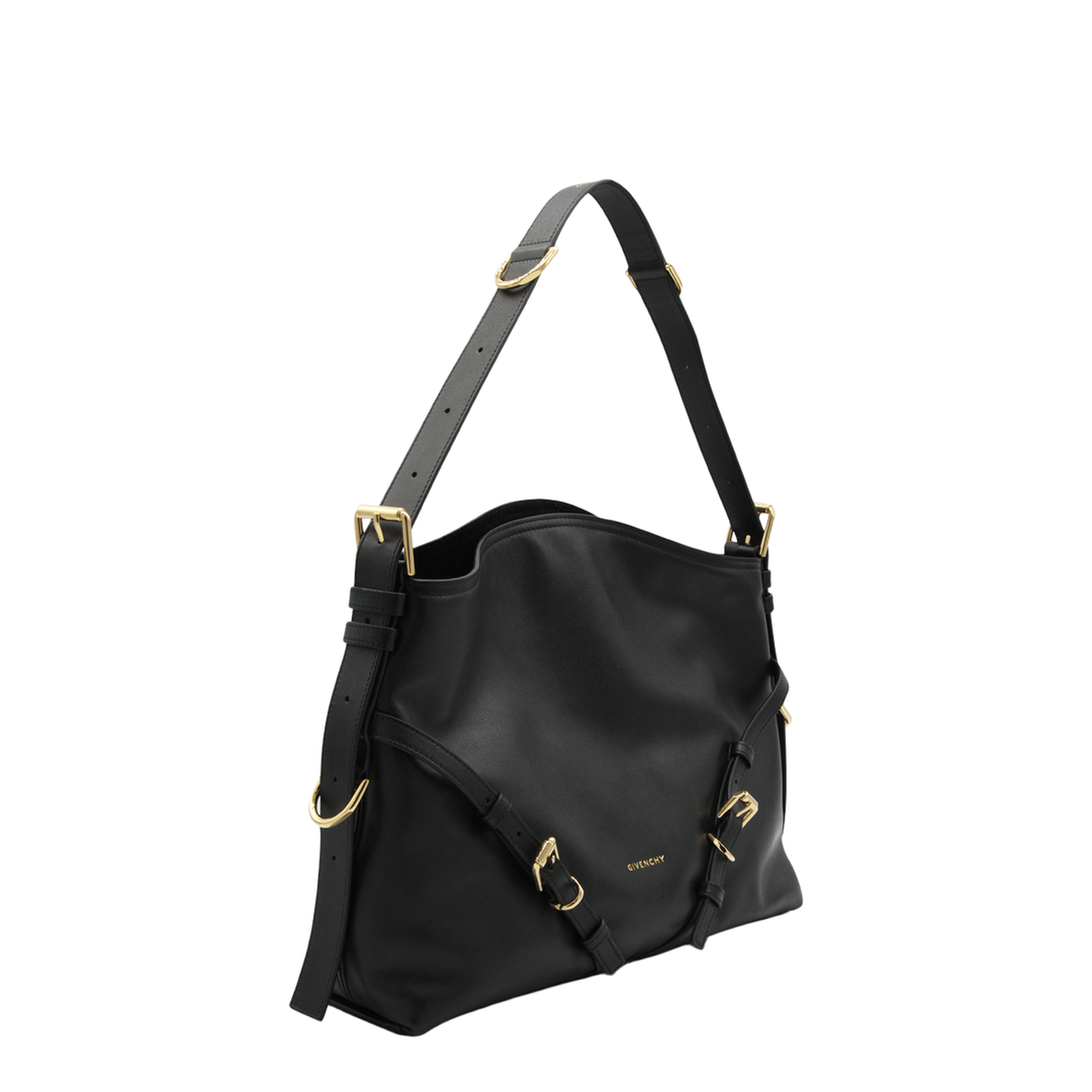 Givenchy Voyou Medium Shiny Leather Shoulder Bag - Black