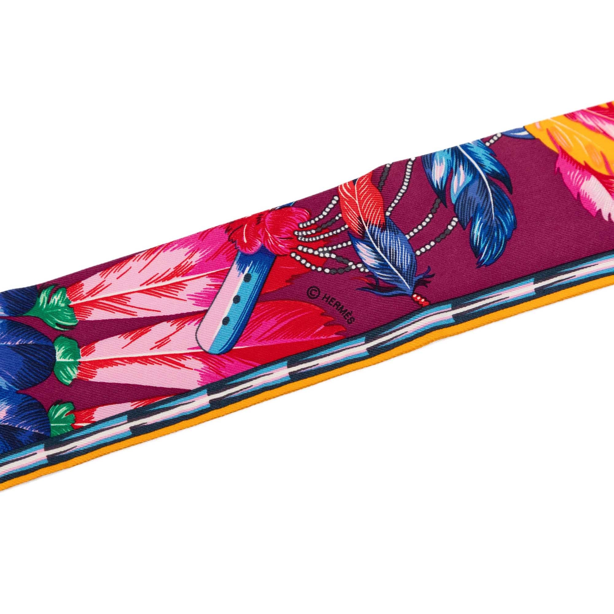 Hermès Brazil Feather Silk Twilly Scarf