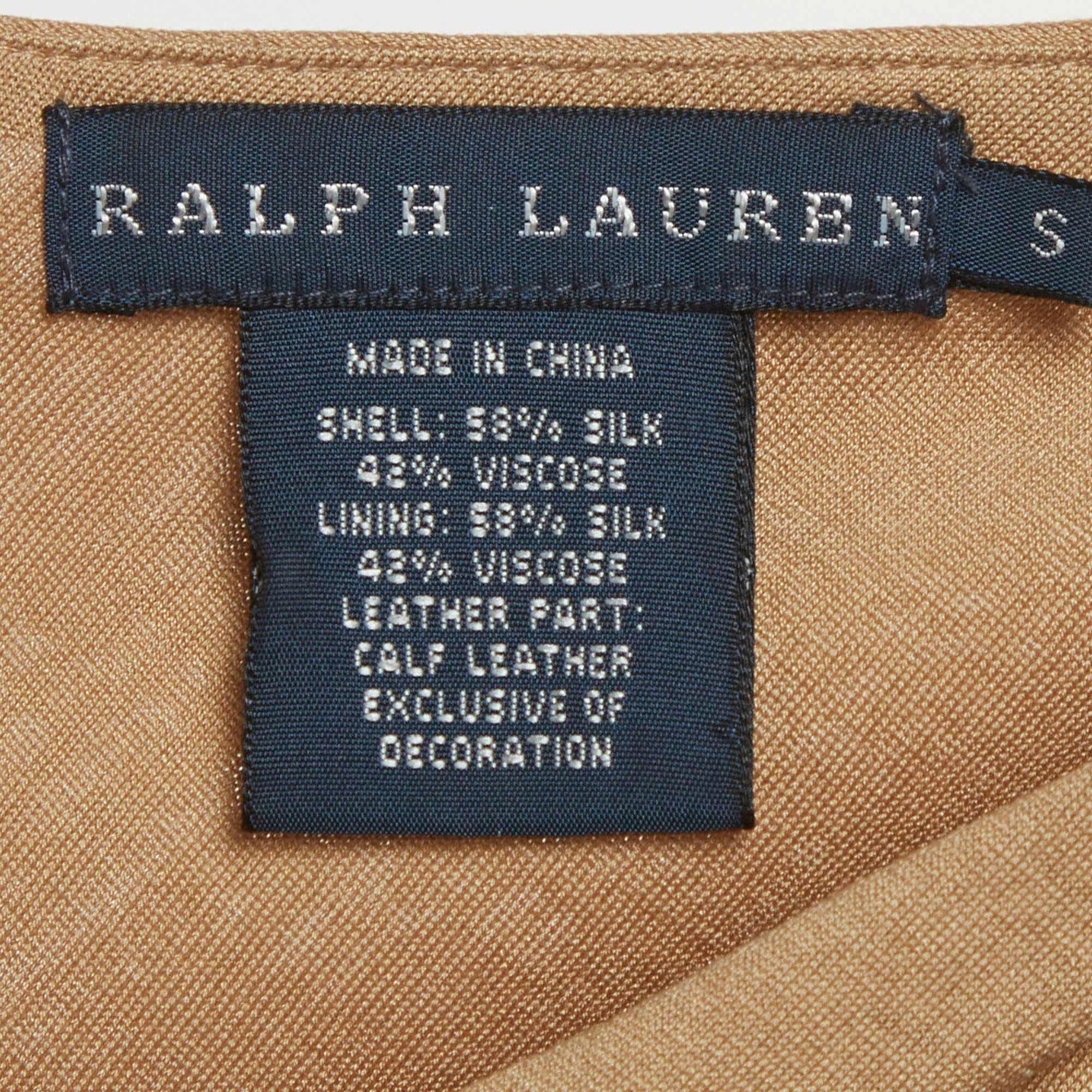 Ralph Lauren Brown Jersey And Leather Draped Top