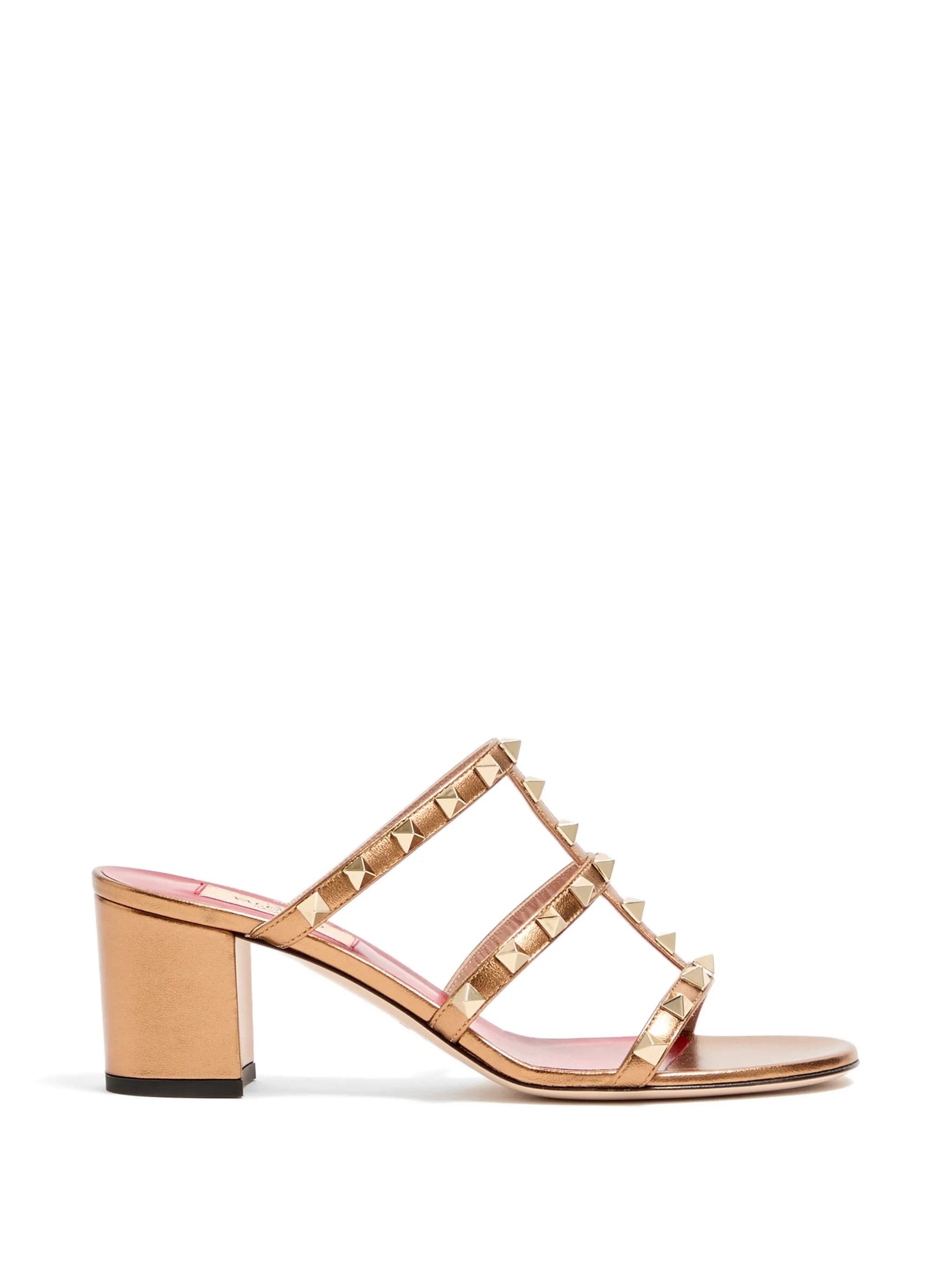 Valentino Garavani Rockstud slide sandals in laminated nappa leather 60 mm