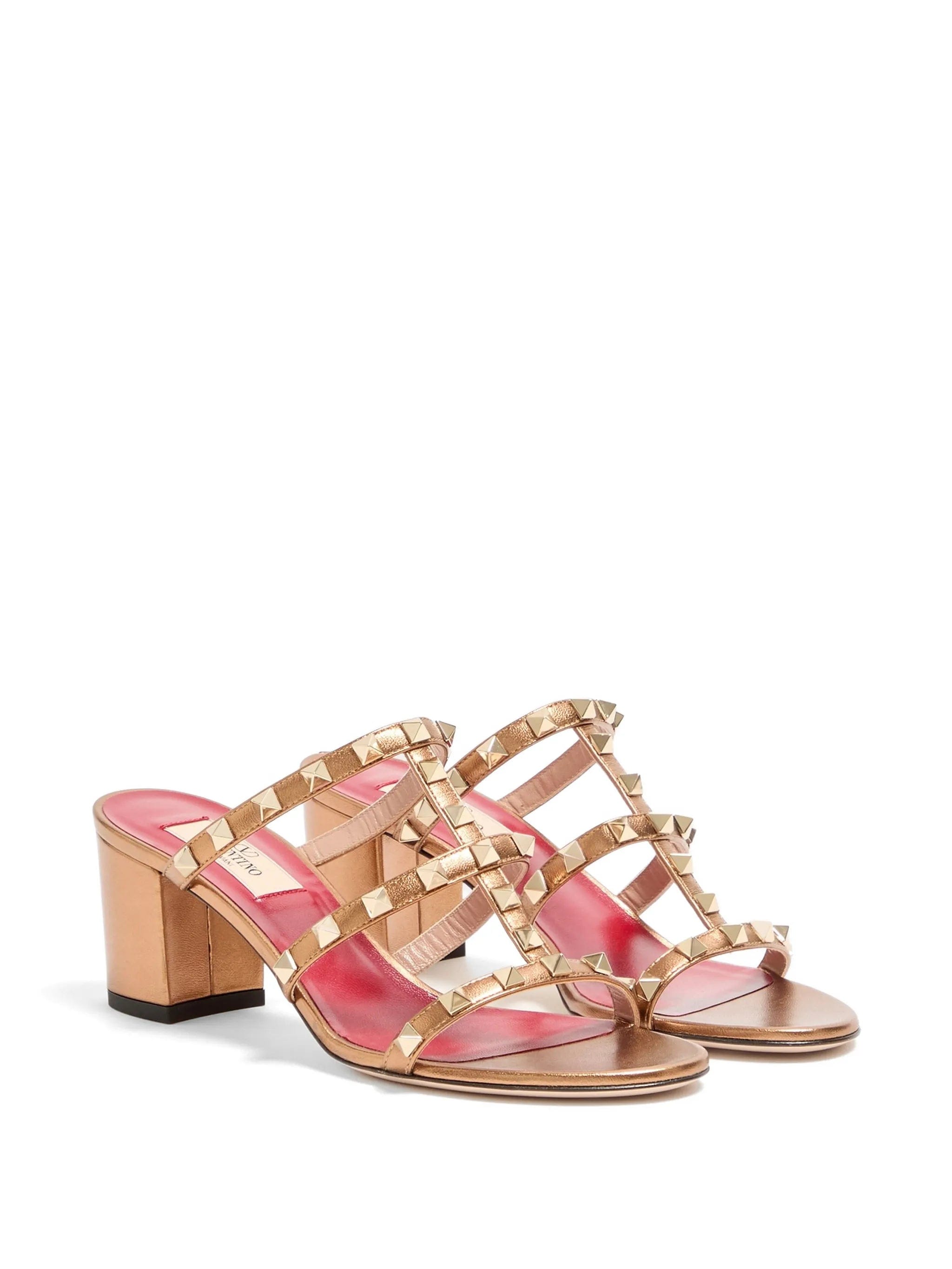Valentino Garavani Rockstud slide sandals in laminated nappa leather 60 mm