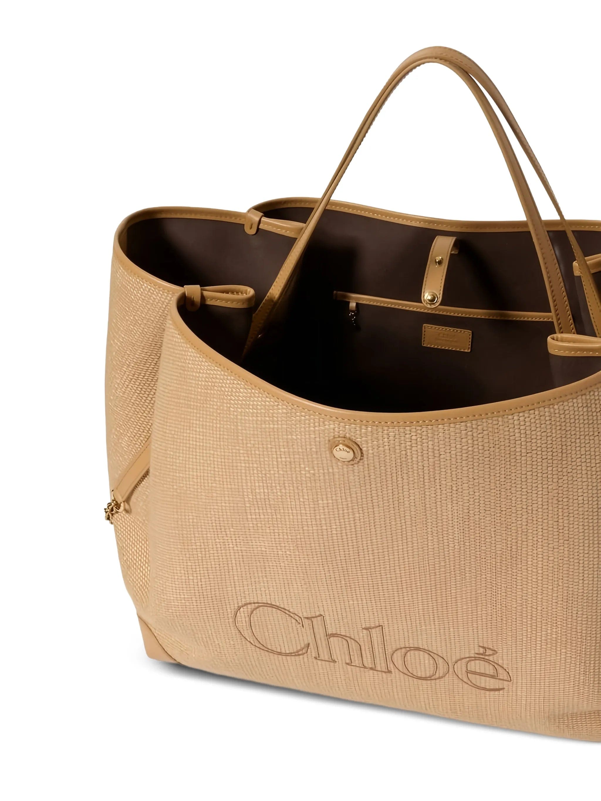 Chloé large Clover double carry bag in raffia - effect fibers