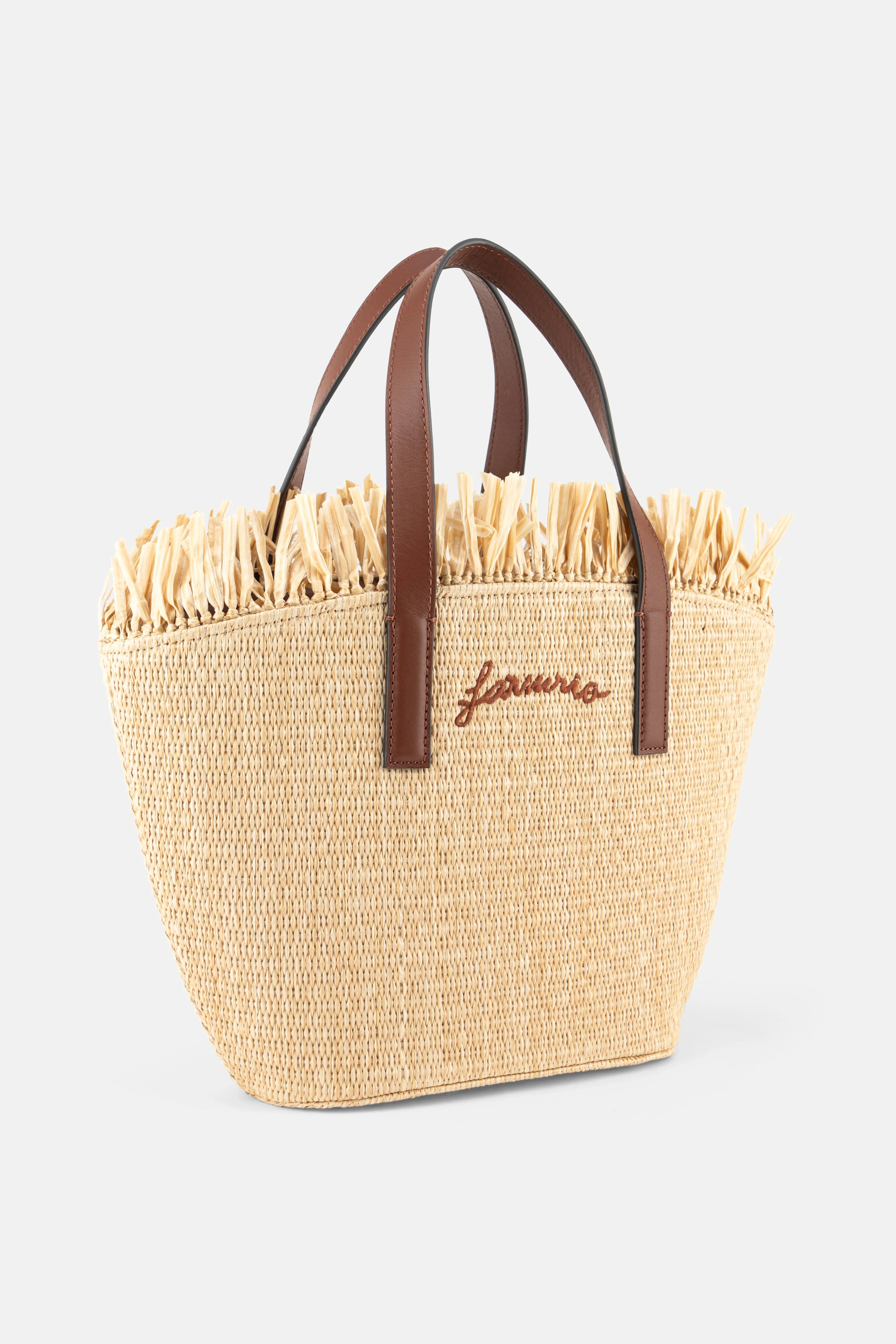 FARM RIO Printed Raffia Mini Basket Tote Bag in Beige