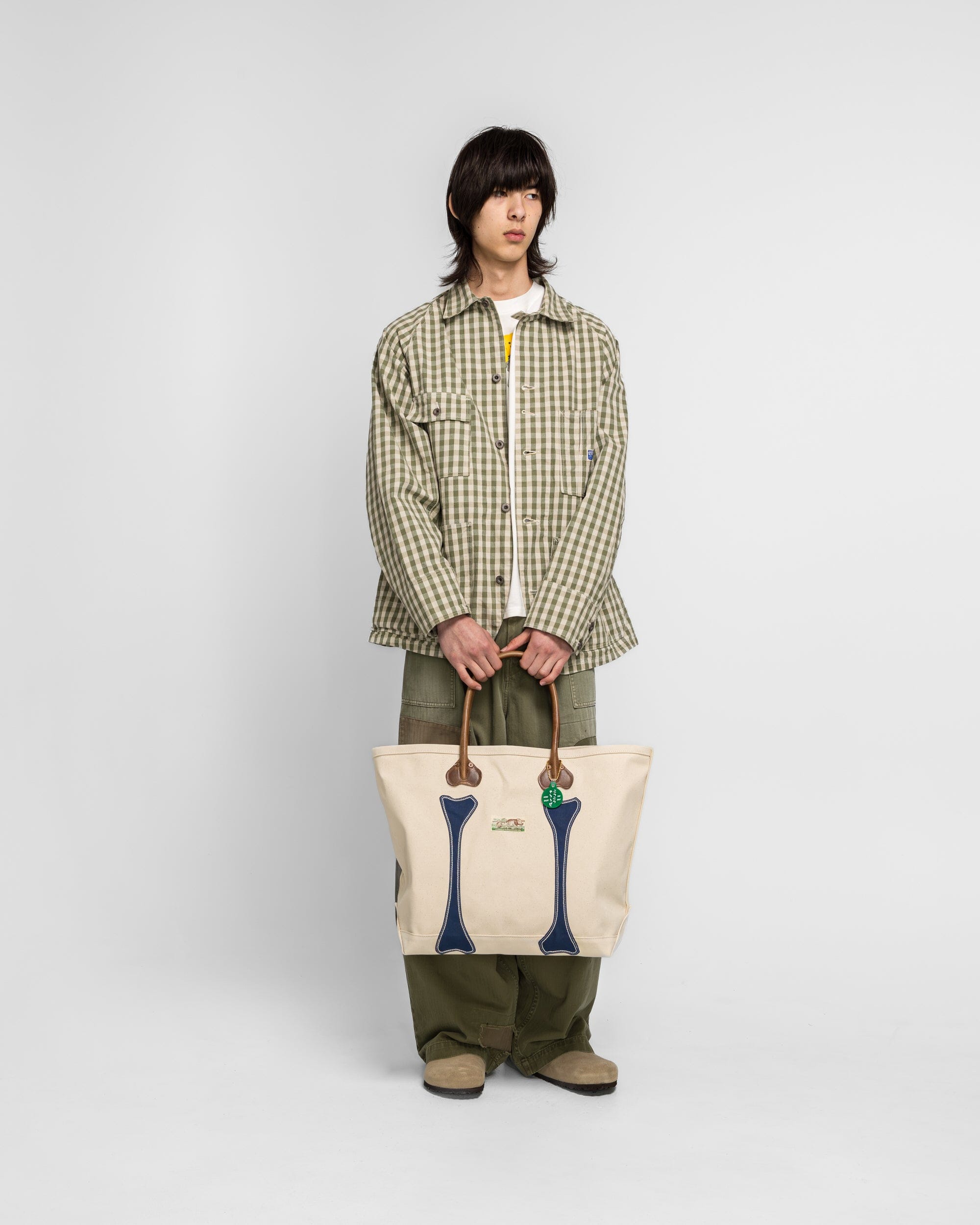 Kapital #4 Canvas KO.TSU.KO.TSU. Tote Bag - Ecru/Navy
