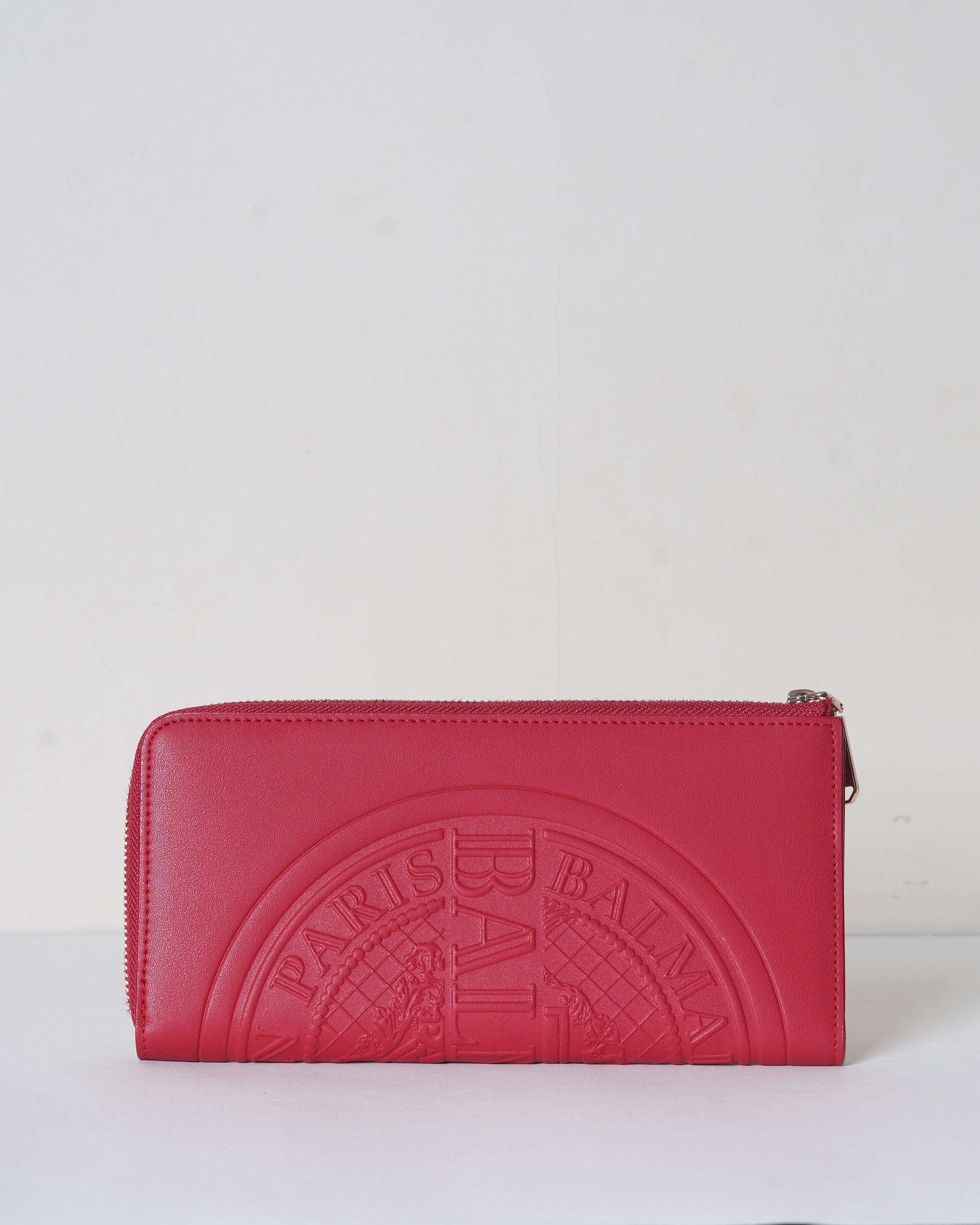 Balmain New Balmain Leather Zip Around Wallet In Red