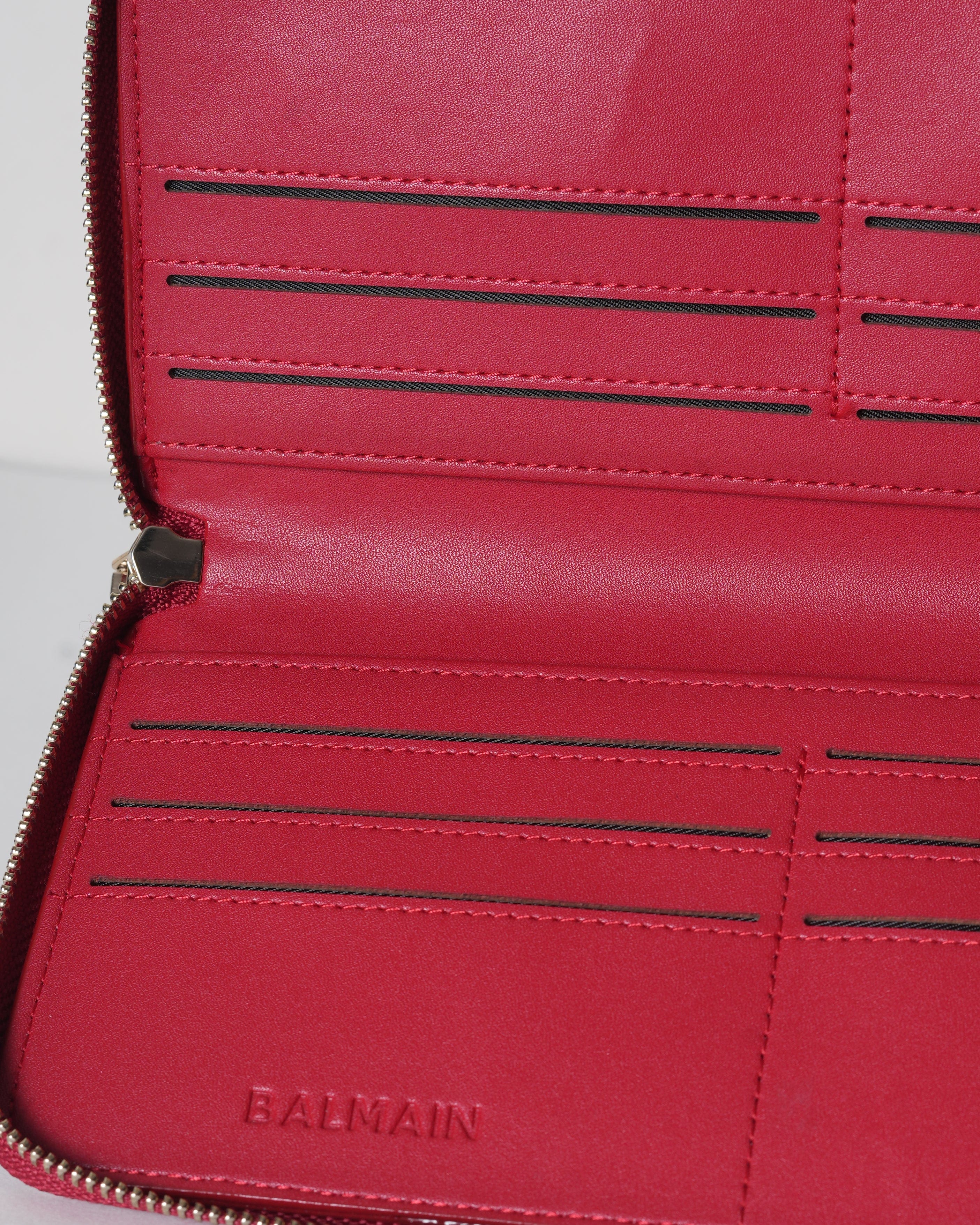 Balmain New Balmain Leather Zip Around Wallet In Red