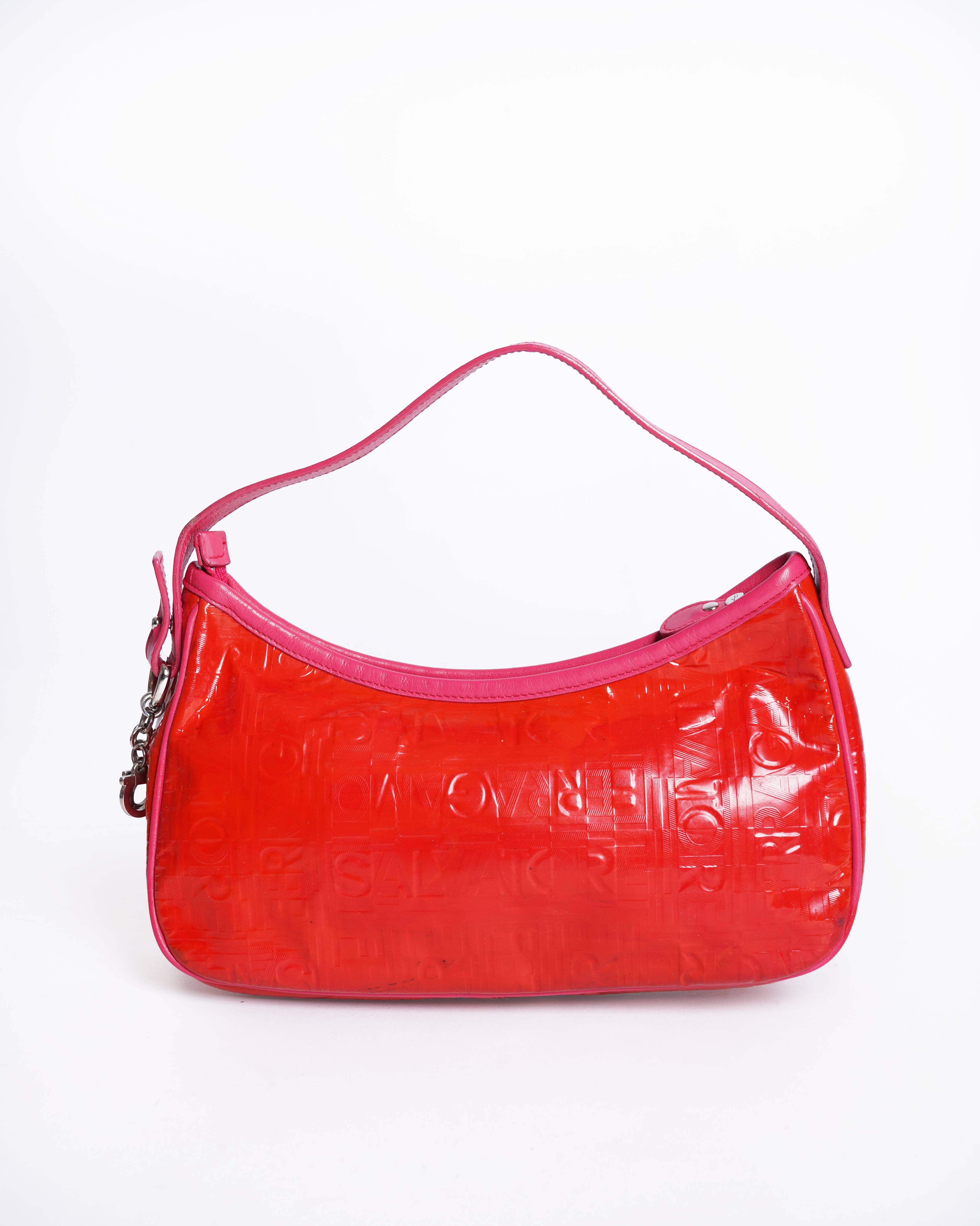 Salvatore Ferragamo Patent Leather Shoulder Bag In Red