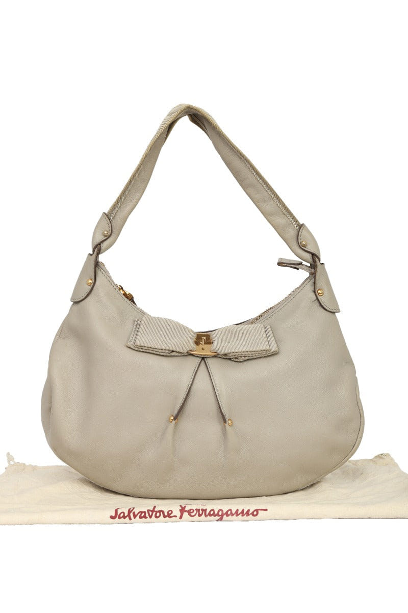 Salvatore Ferragamo Gray Vara Ribbon Shoulder Bag