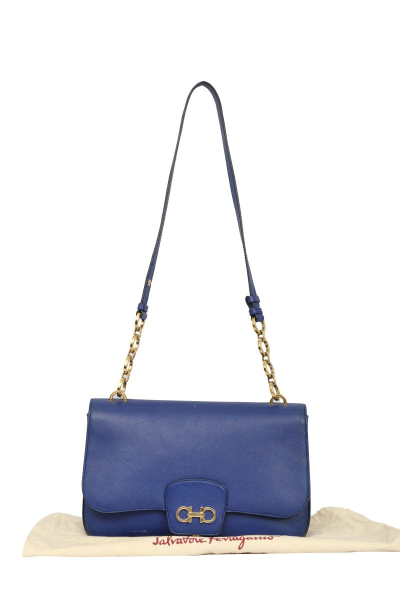 Salvatore Ferragamo Blue Leather Bree Shoulder Bag