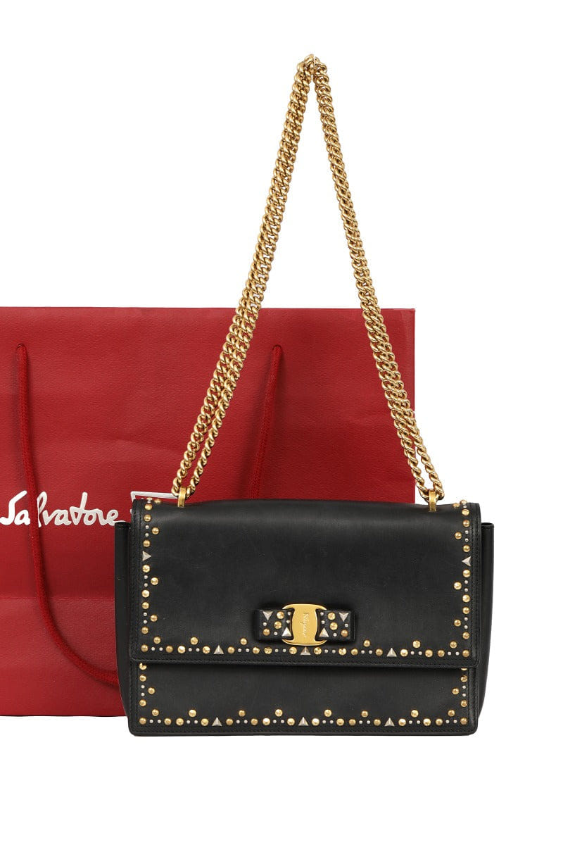 Salvatore Ferragamo Vara Ribbon Studded Chain Shoulder Bag