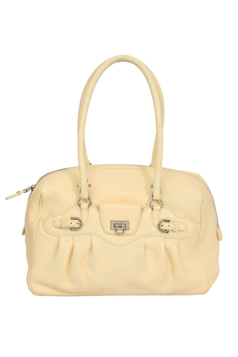 Salvatore Ferragamo Cream Leather Shoulder Bag