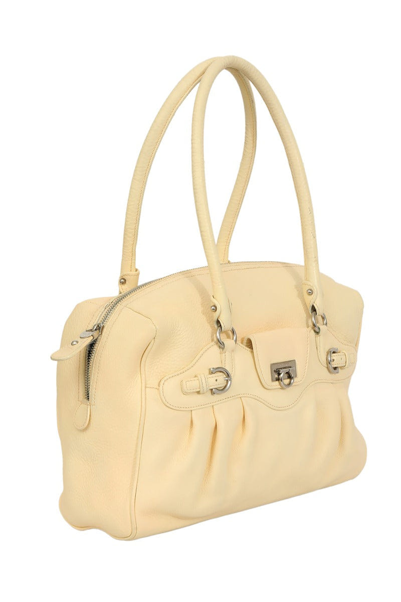 Salvatore Ferragamo Cream Leather Shoulder Bag