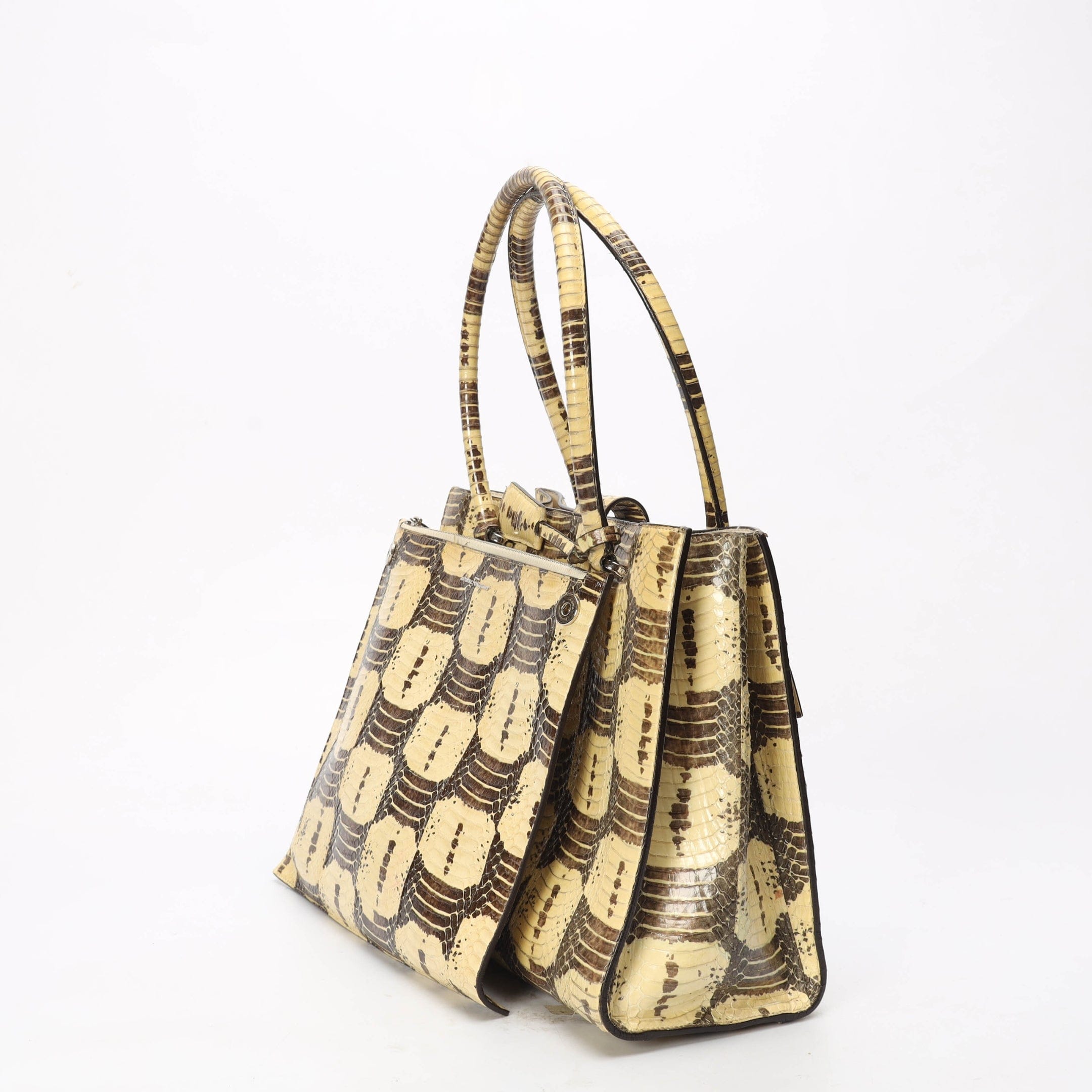 Salvatore Ferragamo Beige/Brown Python Shoulder Bag