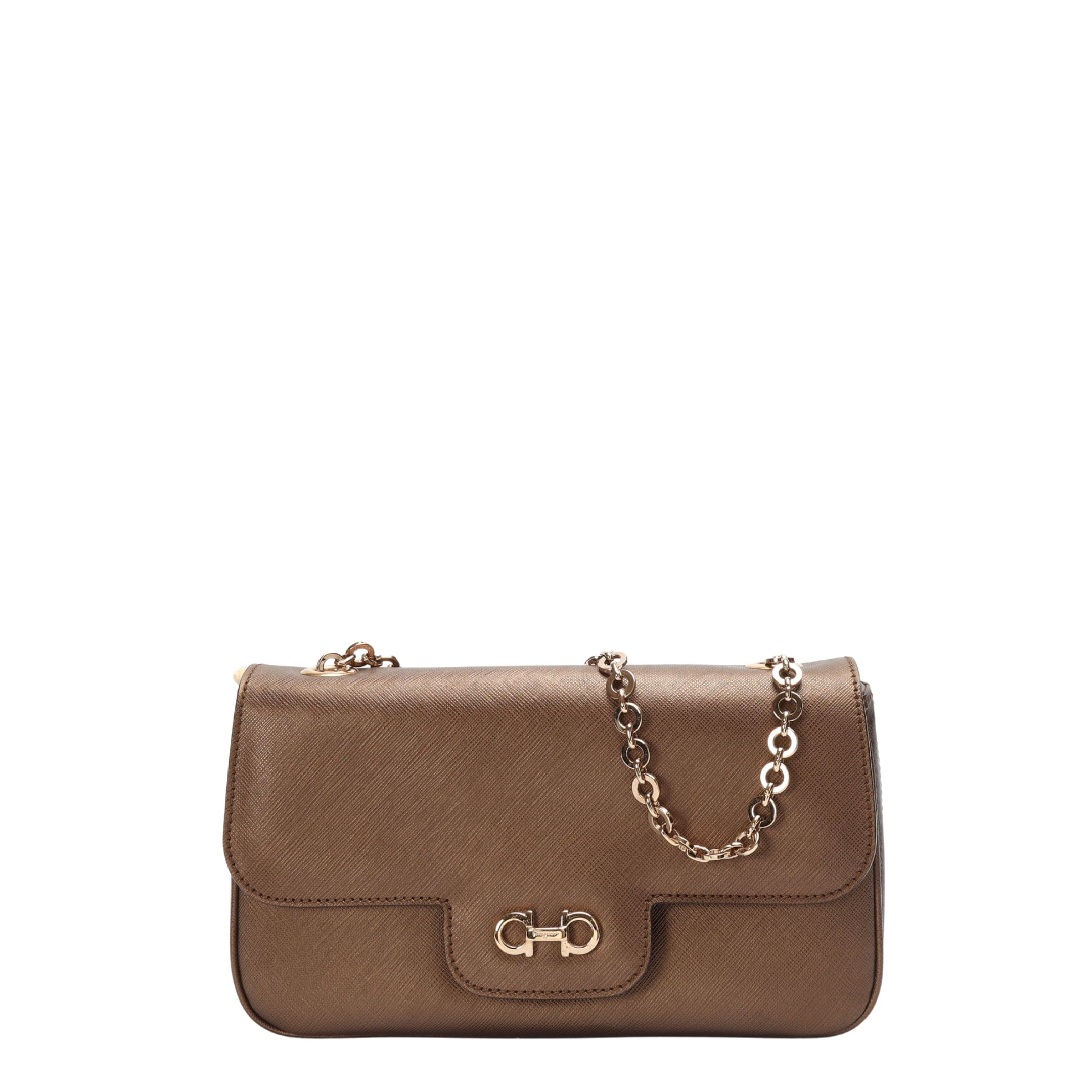 Salvatore Ferragamo Brown Gancini Chain Shoulder Bag