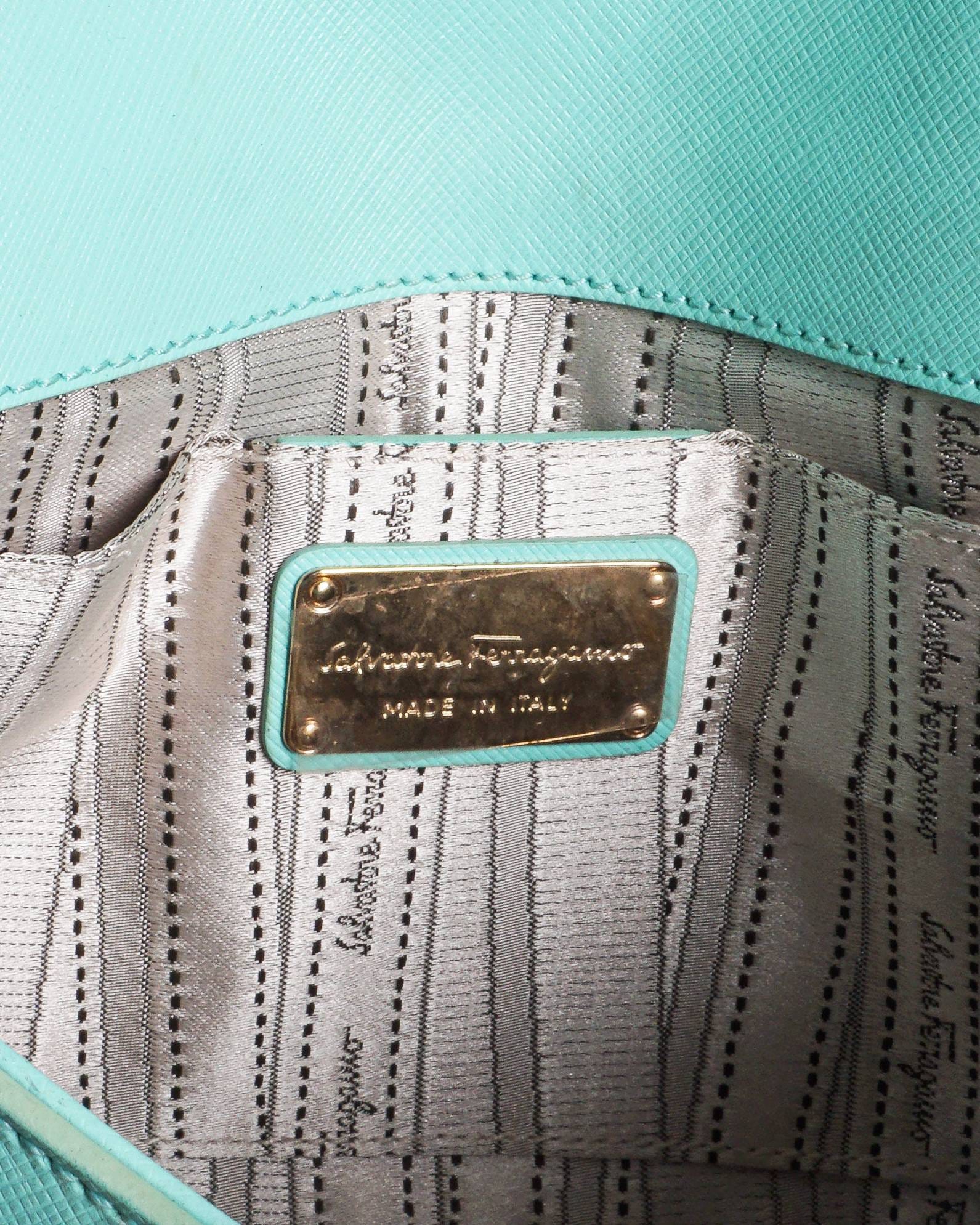 Salvatore Ferragamo Gancini Mint Saffiano Leather Chain Bag