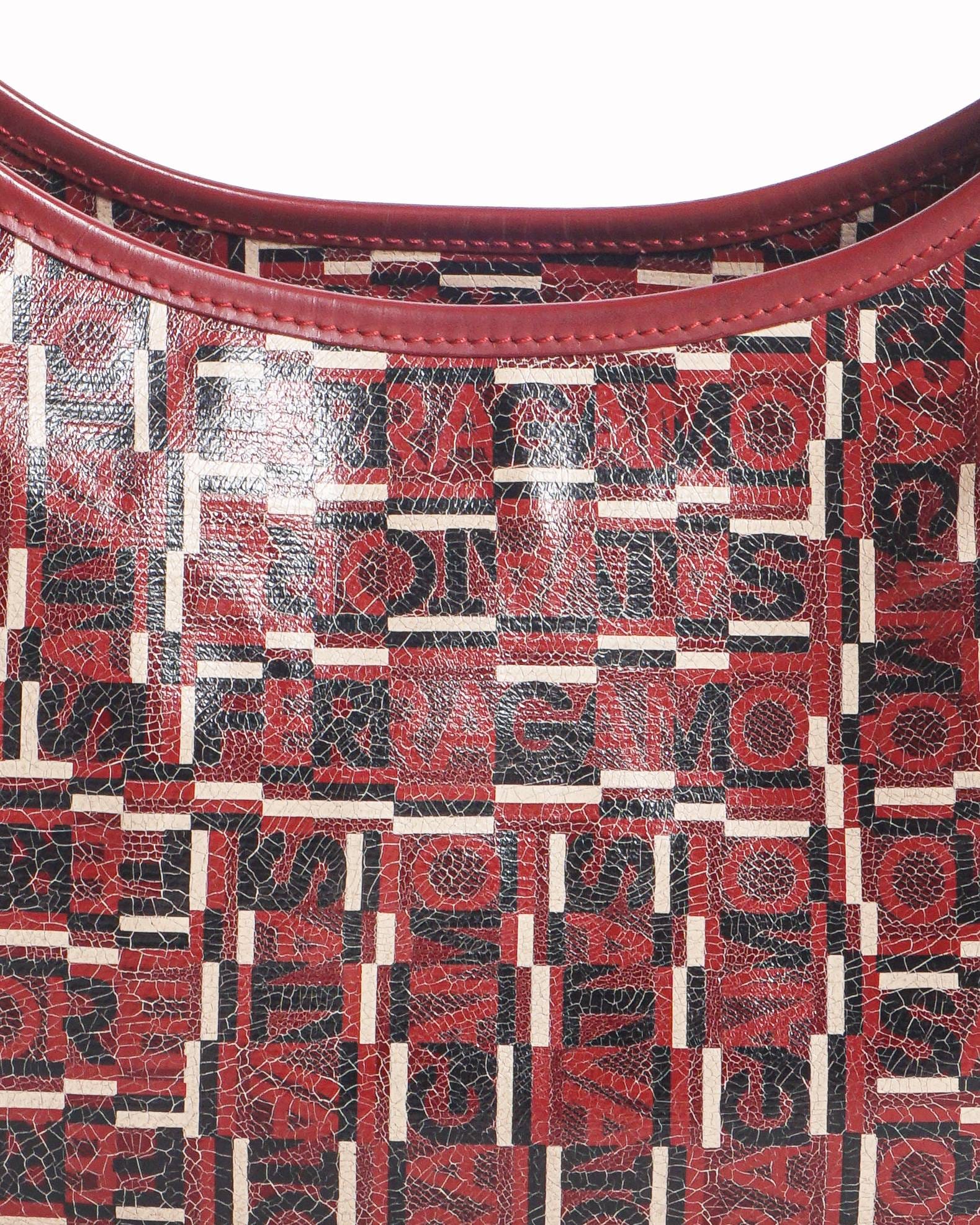 Salvatore Ferragamo Red Printed Logo Leather Shoulder Bag